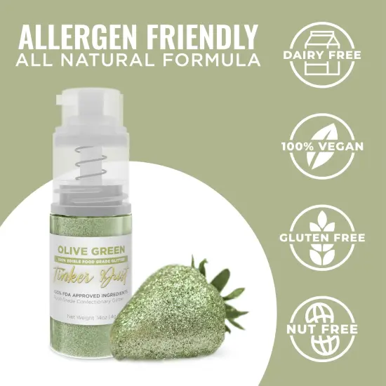 Bakell - Olive Green Tinker Dust Edible Glitter (4g, 1x Spray Pump) for Food, Desserts, and Beverages! {3}