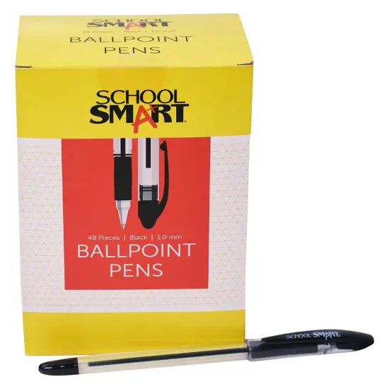 School Smart Ballpoint Pens, Medium Tip, Black, Pack of 48 {3}