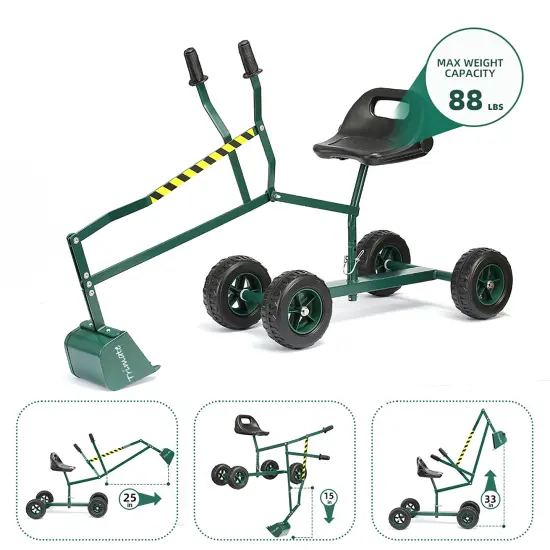 Trimate: Sandbox Ride-On Excavator - Hunter Green - Wheeled Metal Outdoor Digging Toy, 360 Swivel Seat, Shoveling & Dumping, 88 lb Limit, Kids Age 3+ {3}
