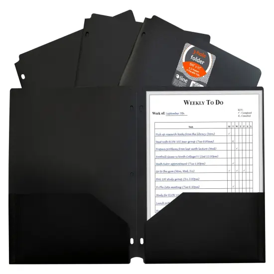 C-Line 2-Pocket Poly Folder, 3 Hole Punched, Black, Pack of 25 {3}