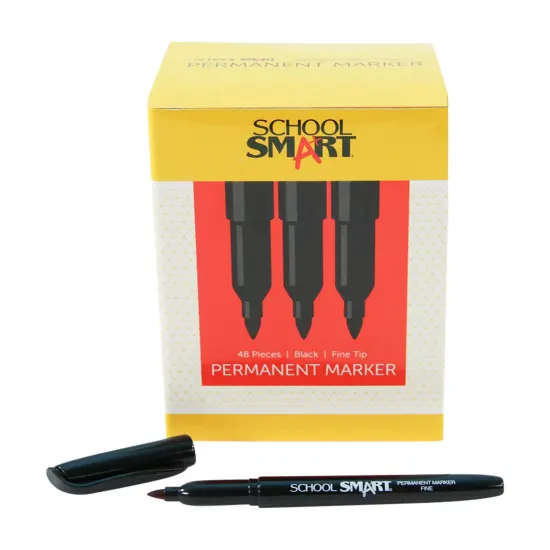 School Smart Fine Tip Permanent Markers, Quick-Drying and Water Resistant, 1 mm Tip, Black, Pack of 48 {6}