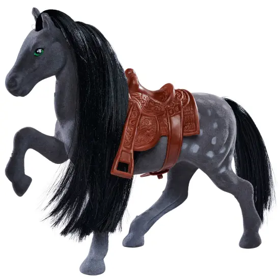 Simba Toys: Flocked Horse Set &ndash; 3 Detailed Pony Figurines, 7" Toy Animal Miniatures, Brush & Saddles, Brown, White, Black Set, Nature World, Kids 3+ {5}