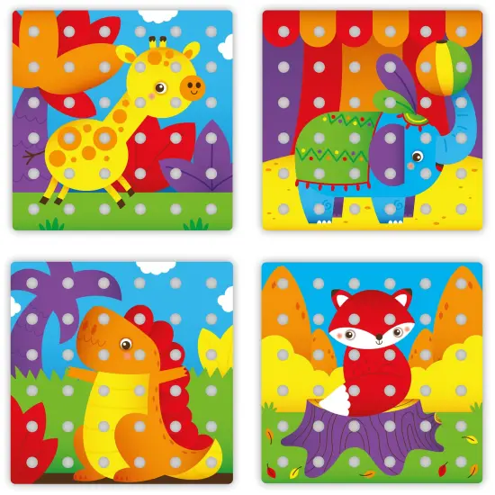 Quercetti: Jumbo Peggy - Creative Pegs Stacking & Color Matching Toy, Illustrated Cards & 9 Linking Boards, Animal & Nature Scenes, Toddler & Kids 2+ {5}