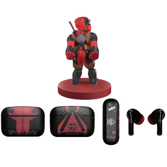 Exquisite Gaming: Buds Pro & Holdems Bundle - Deadpool - Wireless Bluetooth Earbuds & Case, Character Device Holder/Figure, Licensed Marvel Set {6}