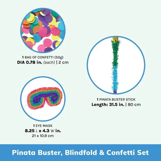 30-Inch Rainbow Pinata Stick with Rainbow Blindfold and Colorful Confetti - Pinata Bat for Birthday Party, For Ages 3+ Multicolor {4}