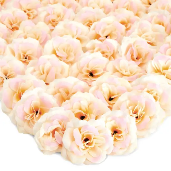 50 Pack Champagne Roses Artificial Flowers Bulk, 3 Inch Stemless Fake Silk Roses for Decorations, Wedding, Faux Bouquets Gold {1}