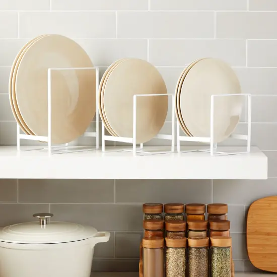 3 Piece Plate Organizer for Kitchen Cabinet, Shelf, 2 Sizes for Pots, Pans, Cutting Boards (White) {2}
