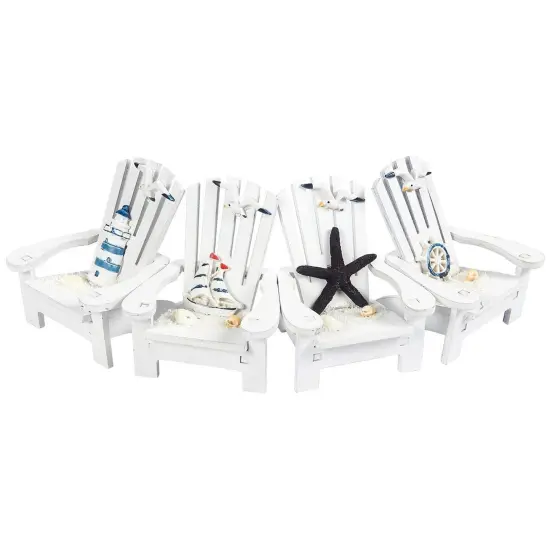 Set of 4 Mini Beach Chair for Bathroom, Nautical Home Decor, Ocean Decorations (4 in) White {6}