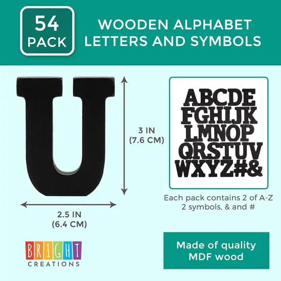 54 Pieces 3D Wooden Alphabet Letters for Tabletop, Home Wall, Party Decor, DIY Crafts, A-Z (3 Inch, Black, 0.6 In Thick) {4}