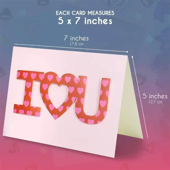 Valentine's Cards with Envelopes, 6 Colorful Heart Designs (5 x 7 In, 12 Pack) Multicolor {5}