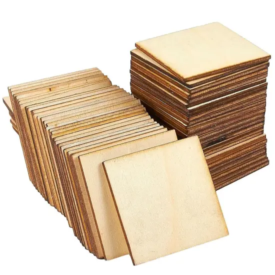 60 Pieces 2x2 Wood Squares for DIY Crafts, Unfinished Wooden Cutout Tiles for Painting Brown {1}