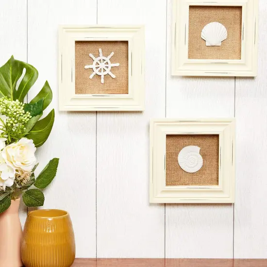 Beach Wall D&eacute;cor, Shell, Sand Dollar, and Nautical Wheel (6.3 x 6.3 In, 3 Pack) Brown {3}