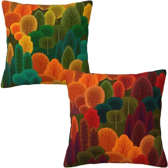 Fall Forest Throw Pillow Covers Decorative Linen Pillow Cases Set of 2 Square Cushion Cover for Couch Sofa Bedroom Patio 18x18 Inch {1}