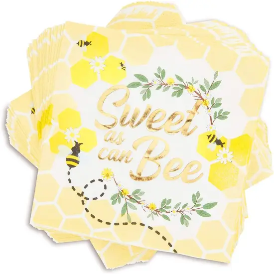 Baby Shower Paper Napkins, Bumble Bee Theme (5 x 5 Inches, 50 Pack) Gold {6}