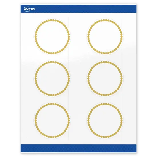 Avery Printable Round Labels, Gold Beads, 3" Diameter, Glossy White Round Labels, Permanent, Laser/Inkjet, 60ct, Great for Product Labels {1}