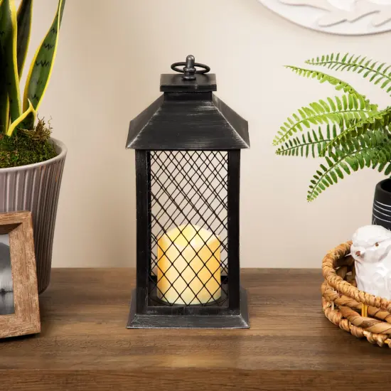 Northlight Flameless LED Brushed Mesh Candle Lantern - 11" - Black {1}