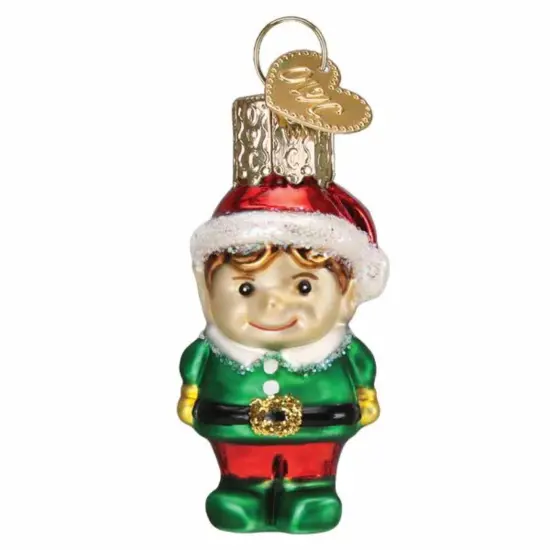 Old World Christmas 2.0 Inch Mini Elf Christmas Tree Ornament , Ornament Santa's Helper Green {1}