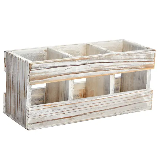 Rustic-Style Desk Pencil Holder with 3 Compartments - Farmhouse Decor and Wooden Organizer for Pen and Office Accessories {6}