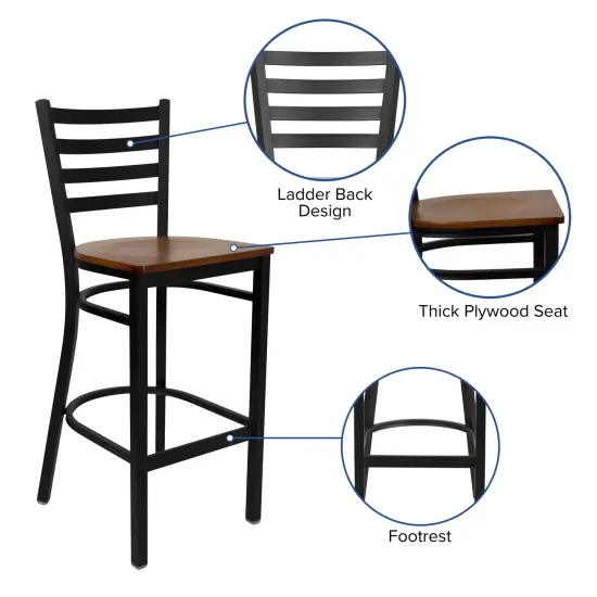 Emma and Oliver Ladder Back Metal Restaurant Dining Barstool Cherry/BlackMetal {4}