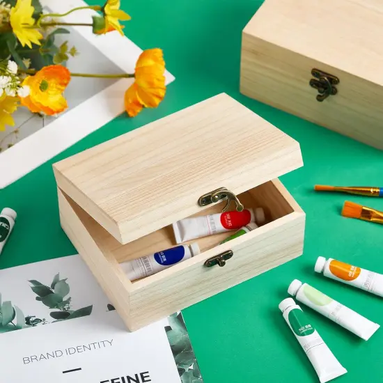8 Pcs Unfinished Wooden Box for Crafts Unpainted Wood Box with Hinged Lid Front Clasps Plain Jewelry Photo 6.7 x 5.1 x 3.2 In for DIY Make Your Own Gift Keepsake Storage {4}