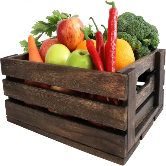 Rustic Vintage Finished Wooden Crate with Handles - Nesting Storage, Display, Organization Crate for Party, Office, Bedroom, Kitchen and Closet - (Rustic Black set of 2) {4}