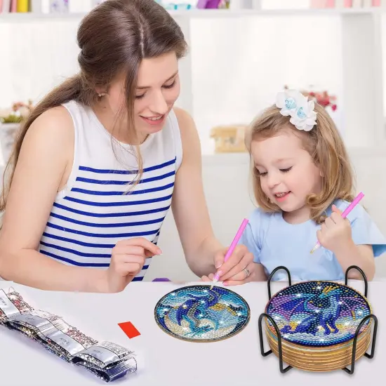 Dragon Diamond Art Coasters Kit: 8 Pcs Fantastic Dragon Diamond Painting Coasters with Holder and Cork Pads, DIY Coaster Craft Set for Adults Beginners Home Decor Gifts {3}