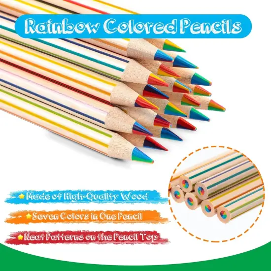 48 Pcs Rainbow Colored Pencils Bulk 7 Color in 1 Wooden Rainbow Pencil with 4 Pieces Sharpener {5}