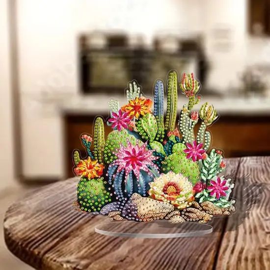 Diamond Art Painting Kit,Cactus Tabletop Diamond Art Desktop Ornament Special Shaped Rhinestone Desk Placement Ornament, Home Stand Up Gem Painting Craft Kit 6.94x7.24inch {3}