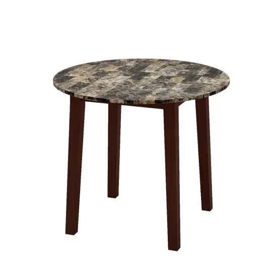 Rubber Wood Round Dining Table with Marble Top, Safe Corners and Easy Assembly White {7}