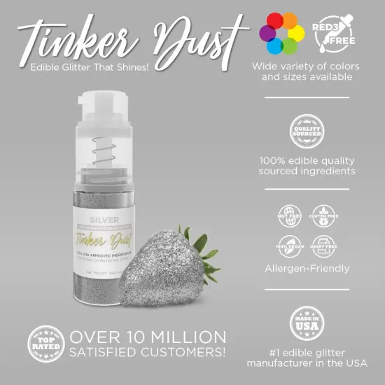 Bakell - Silver Tinker Dust Edible Glitter (4g, 1x Spray Pump) for Food, Desserts, and Beverages! {2}