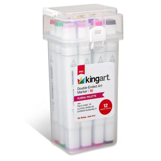KINGART&reg; PRO Double-Ended Alcohol Markers, 12 Floral Colors, Fine & Chisel Tip {1}