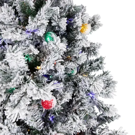 Northlight Pre-Lit Full Flocked Glacier Pine Artificial Christmas Tree - 7.5' Multi LED Green {6}