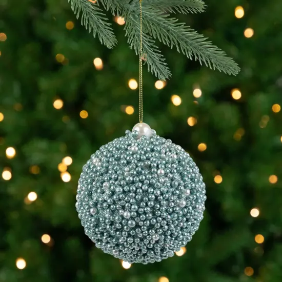 Northlight Glitter Beaded Christmas Ball Ornament - 4" - Seafoam Green {1}