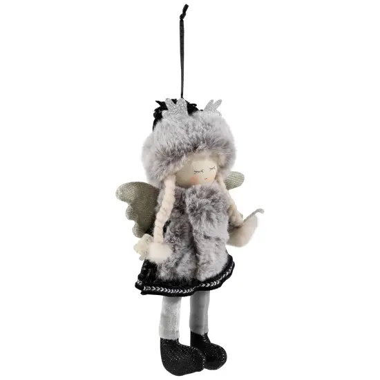 Northlight Plush Winter Angel Girl Hanging Christmas Ornament - 8.5" - Gray and Black {4}