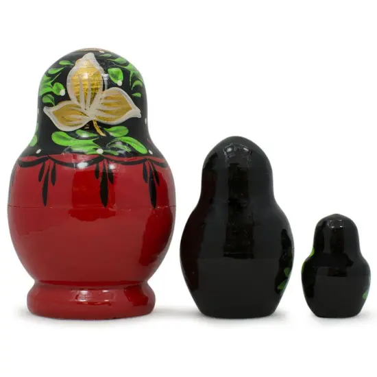 Set of Flowers on Black and Red Dress Nesting Dolls 3.5 Inches {3}