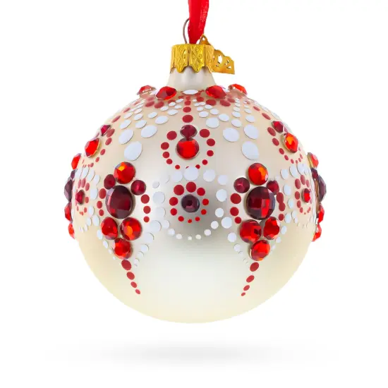 Red and Crystal Droplets Festive Glass Ball Christmas Ornament 3.25 Inches {3}