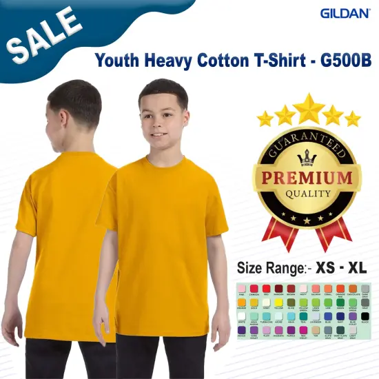 Gildan&reg; Youth Heavy Cotton Crew Neck Short Sleeve T-Shirt GOLD {2}