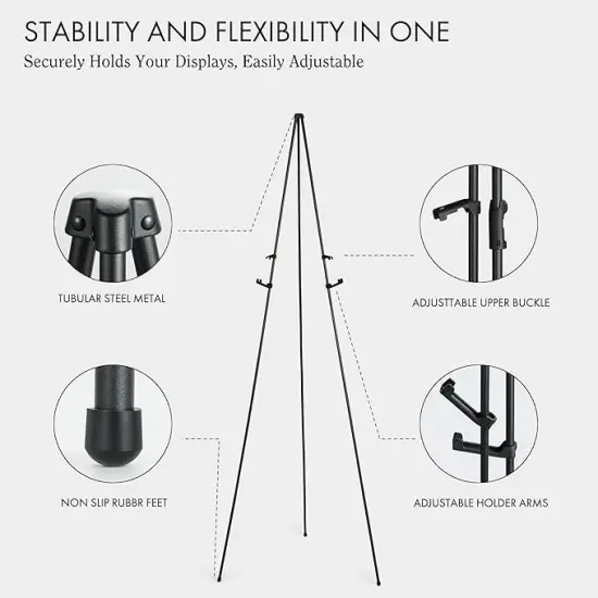 ARTIFY 64" Sign Easel Stand | Instant Display Tripod for Wedding Signs, Posters, Paintings, Canvas, and Poster Boards | Portable Stand for Home, School Supplies, Shop, and Ceremonies, Black {5}