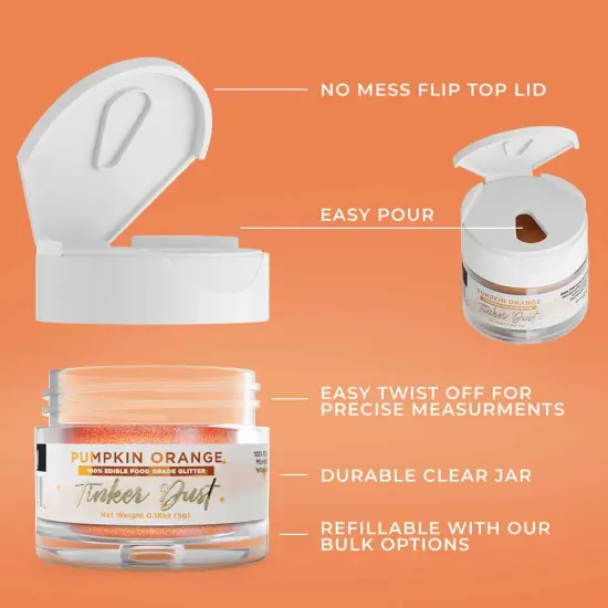 Bakell - Pumpkin Tinker Dust Edible Glitter (5g, 1x Jar) for Food, Desserts, and Beverages! {5}