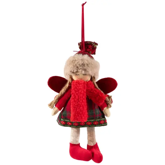 Northlight Plaid Angel Girl with Jute PigtailsChristmas Ornament - 8.5" - Red and Beige {3}