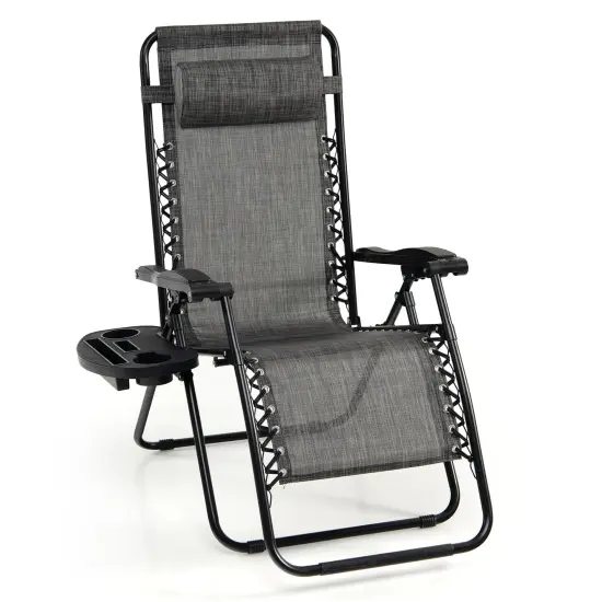 Outdoor Folding Zero Gravity Reclining Lounge Chair with Utility Tray Blue {12}