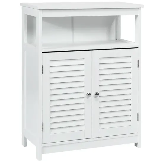 MDF Bathroom Storage Cabinet with Shutter Doors and Adjustable Shelves Grey {10}
