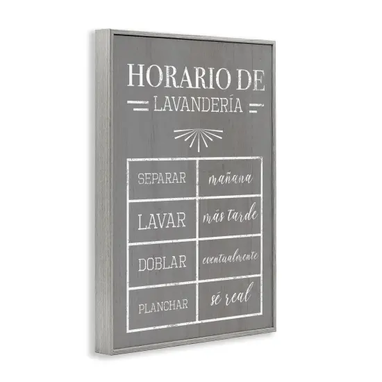 Stupell Industries Horario de Lavander&iacute;a Framed Giclee Art Gray Framed {3}