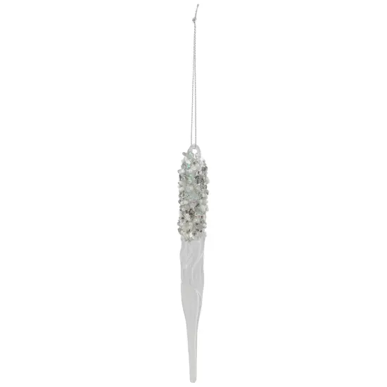 Northlight Sequined and Beaded Icicle Glass Christmas Ornament - 9" - Clear {5}