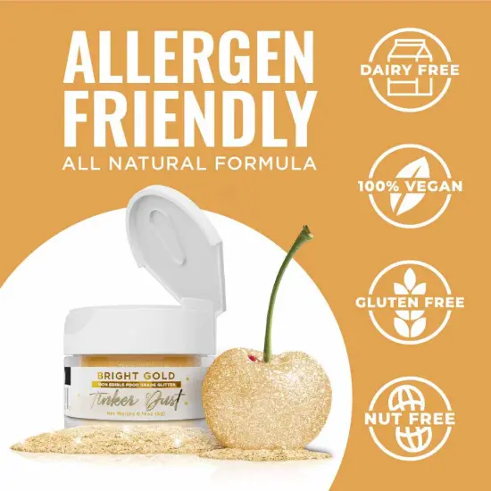 Bakell - Bright Gold Tinker Dust Edible Glitter (5g, 1x Jar) for Food, Desserts, and Beverages! {5}