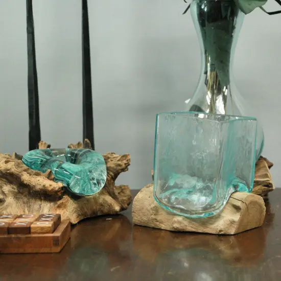 Teak Driftwood Square Bowl/Vase - 5.75" High - Home and Garden Decor Brown {6}