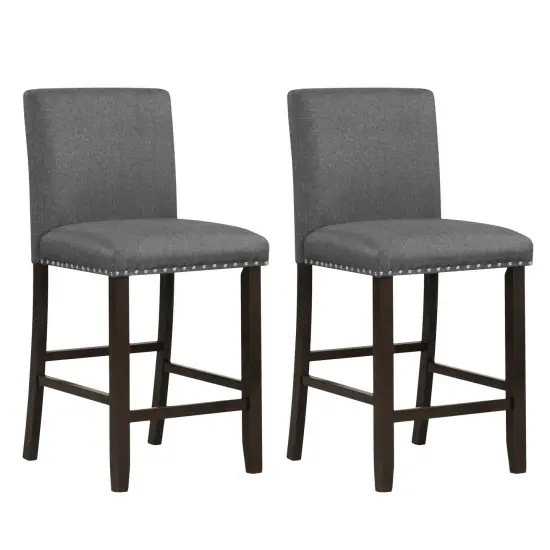 Set of 2 Bar Stools Counter Height Chairs with Padded Seat and Curved Backrest Black {7}