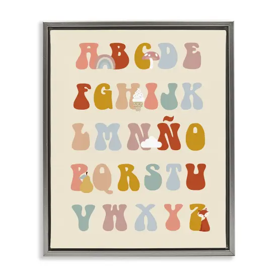 Stupell Industries Alfabeto Ilustrado Infantil Framed Floater Canvas Wall Art Gray Floater Frame {1}