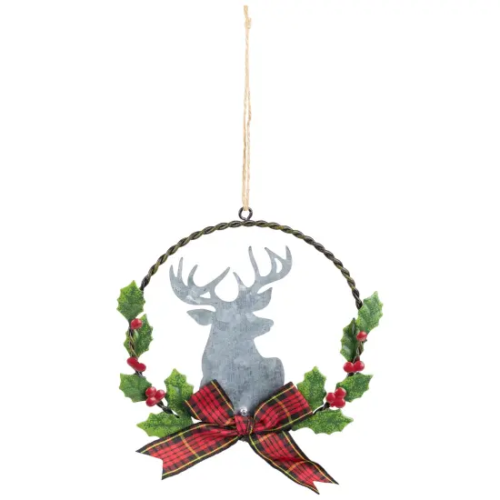 Northlight Moose with Plaid Bow Christmas Wreath Ornament - 5.5" Green {7}