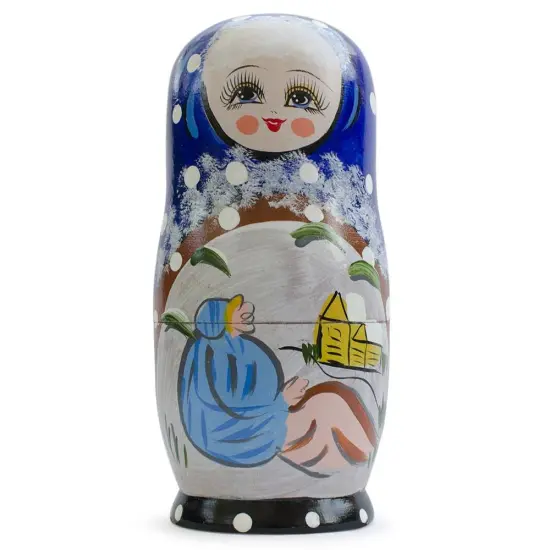 Set of 5 Winter Village Scene Nesting Dolls6.5 Inches {4}